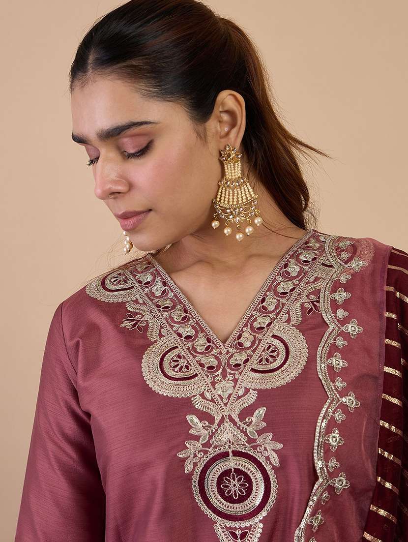 women brown kurta dupatta set - 22440468 -  Standard Image - 1