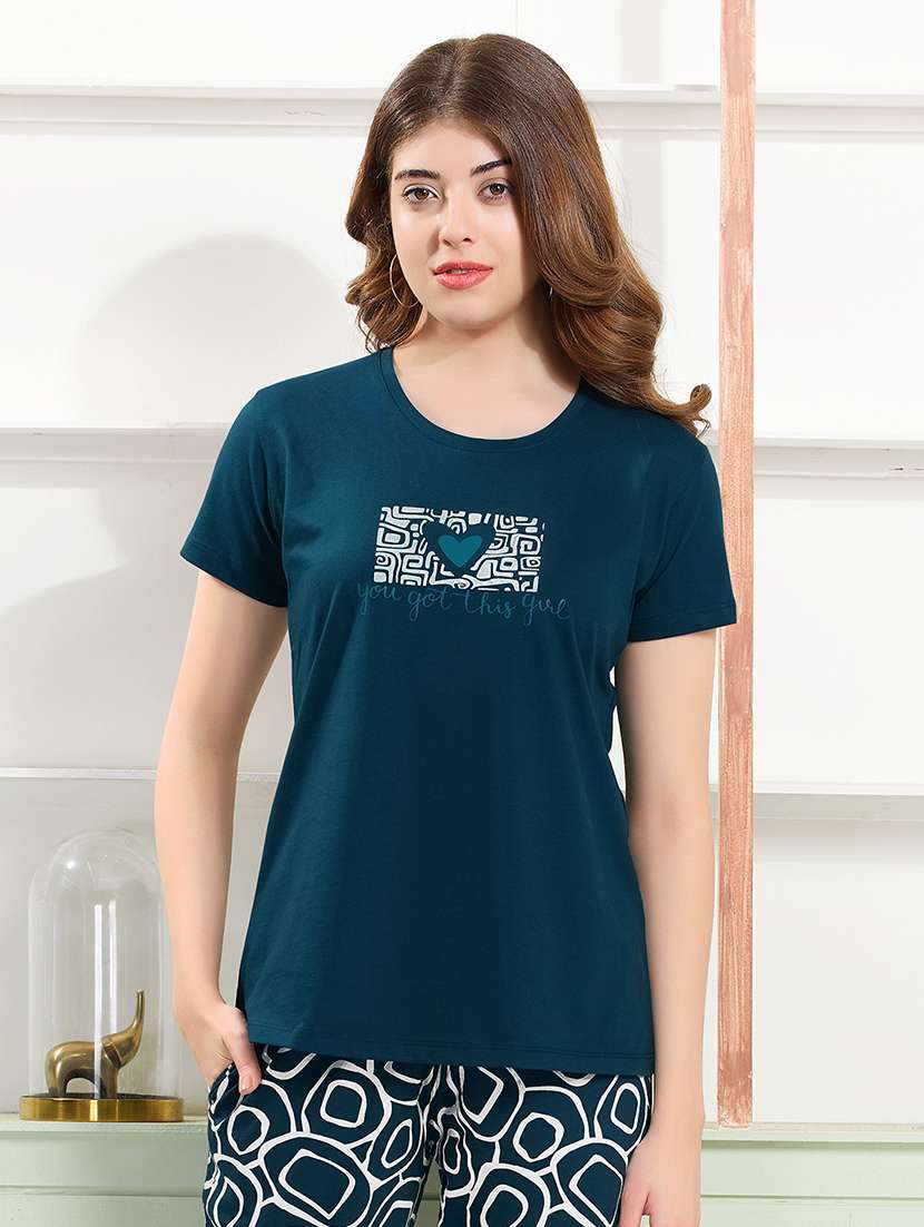 women green  printed cotton pyjama set nightwear set - 22440729 -  Standard Image - 1