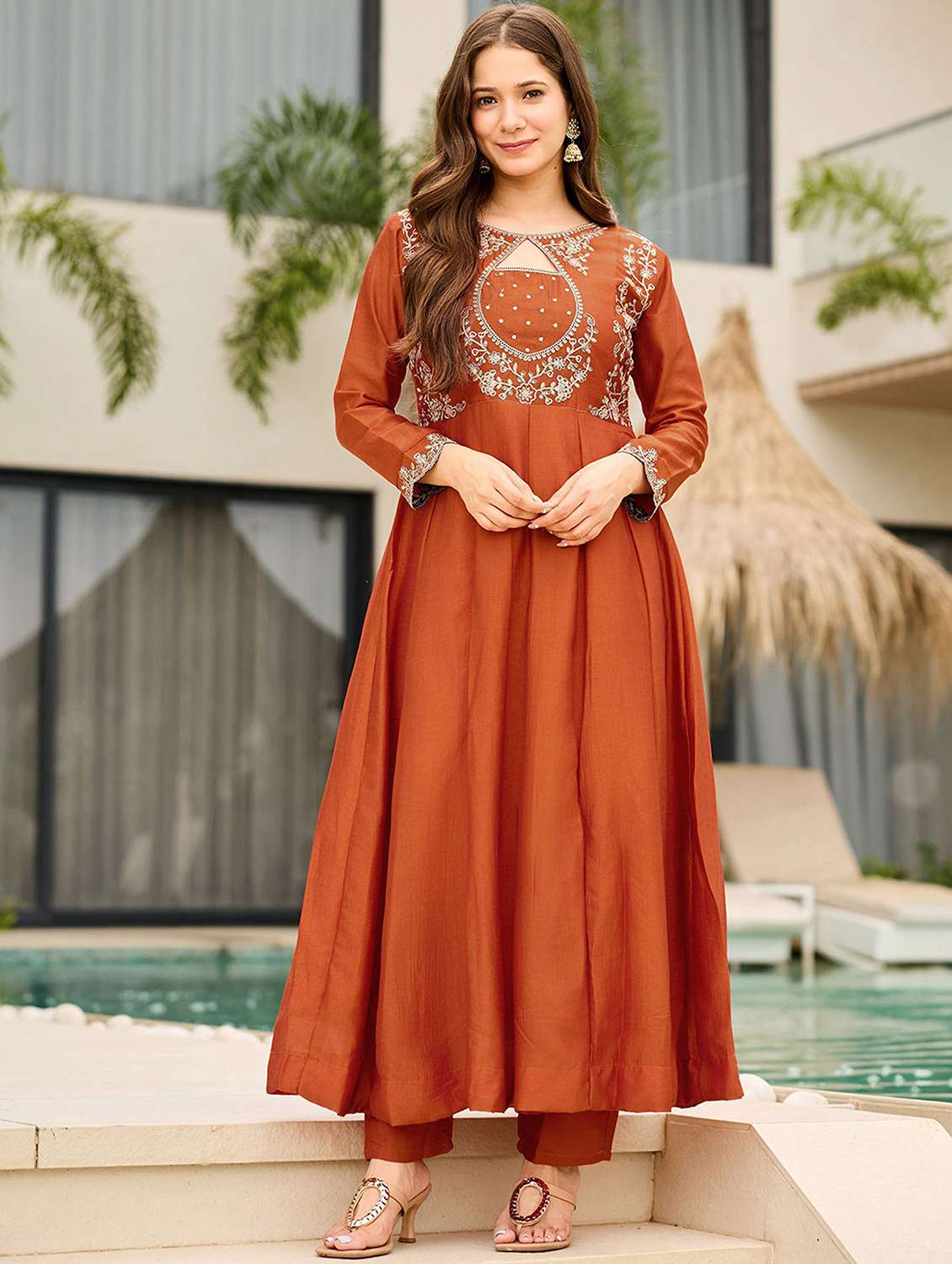 women solid with work long sleeve kurta pant with dupatta set - 22440833 -  Standard Image - 1