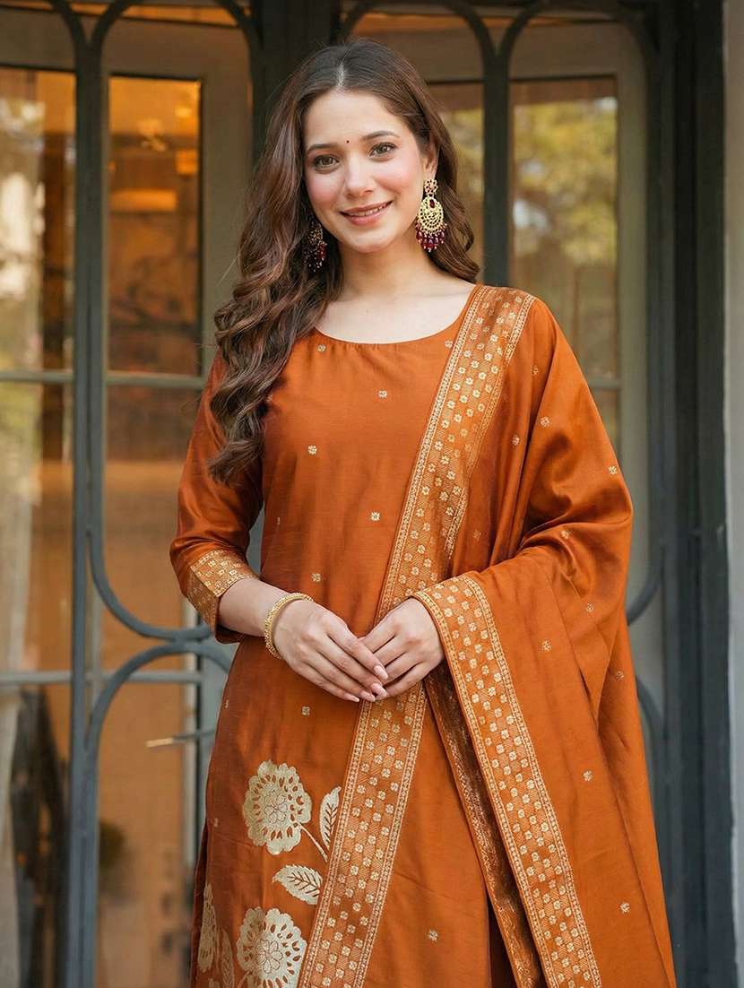 women self design three quarter sleeve kurta pant with dupatta set - 22440834 -  Standard Image - 1