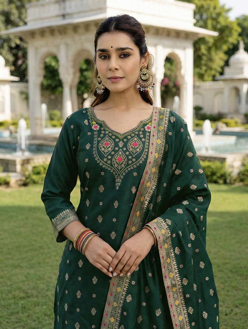women self design three quarter sleeve kurta pant with dupatta set - 22440836 -  Standard Image - 1