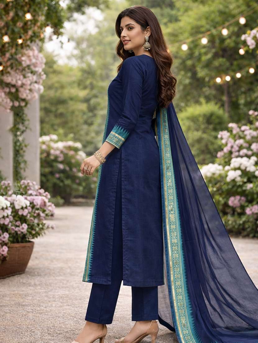 women self design three quarter sleeve kurta pant with dupatta set - 22440843 -  Standard Image - 1