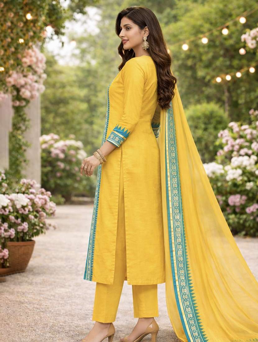 women self design three quarter sleeve kurta pant with dupatta set - 22440846 -  Standard Image - 1
