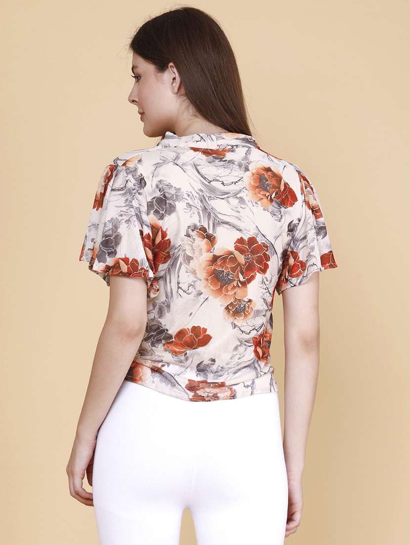 women printed v neck flared sleeves top - 22440971 -  Standard Image - 4