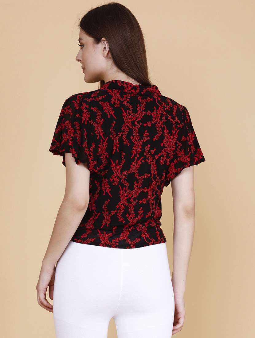women printed v neck flared sleeves top - 22440973 -  Standard Image - 4
