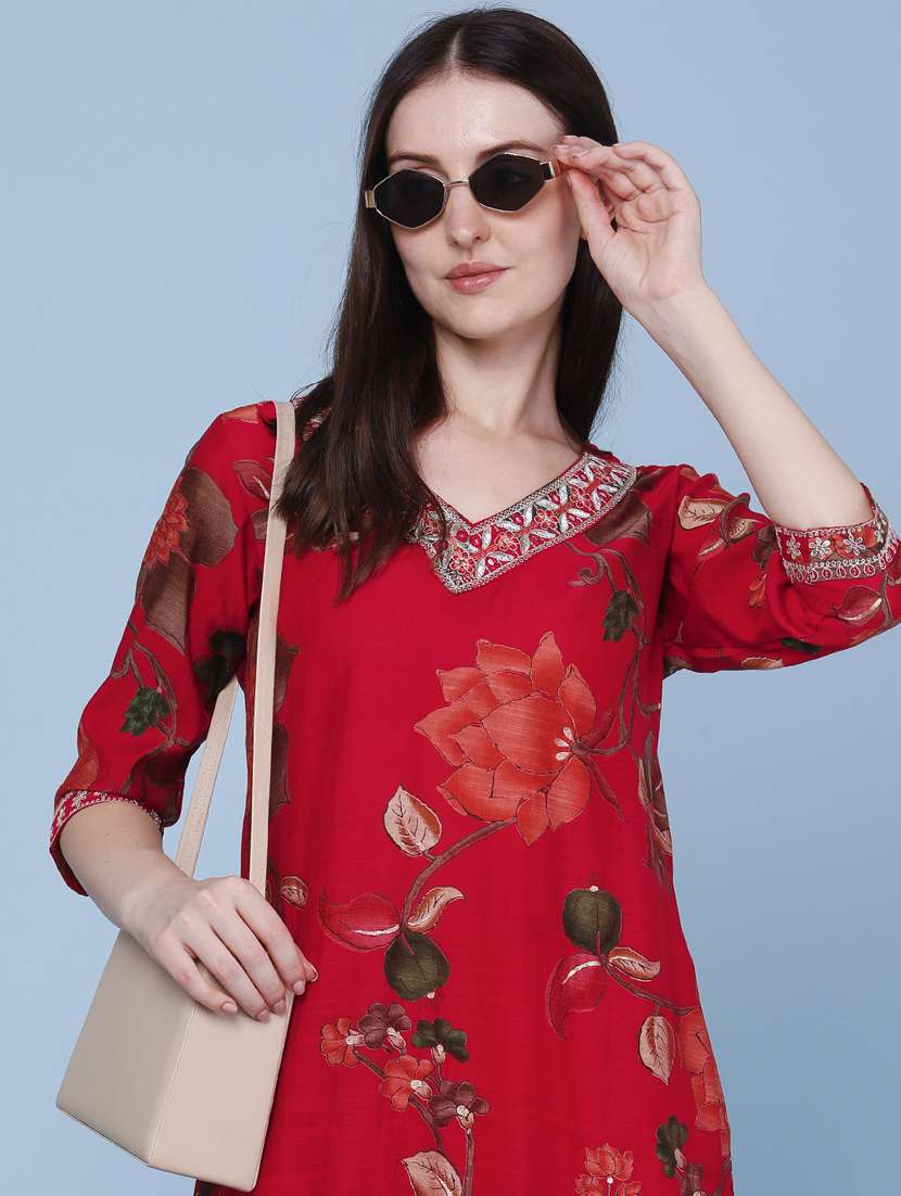 women printed three quarter sleeve kurta pant set - 22441000 -  Standard Image - 1