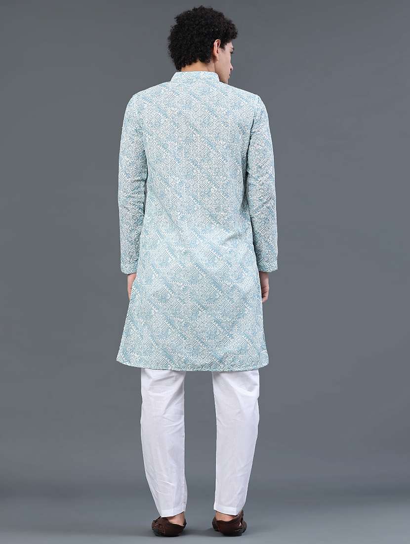 men embroidered long sleeves kurta pyjama set - 22441034 -  Standard Image - 4