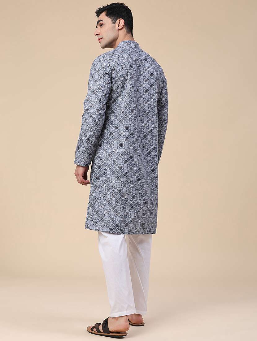 men printed long sleeves kurta and pyjama set - 22441036 -  Standard Image - 4
