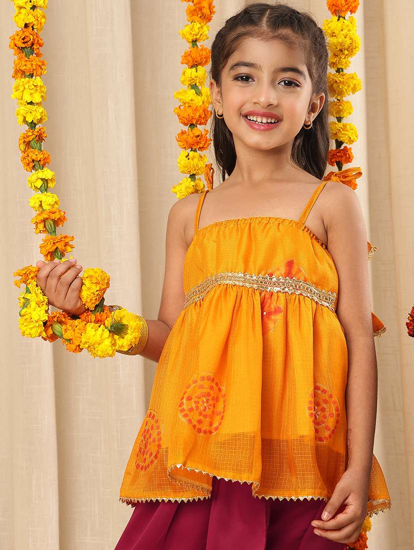 girls multi colored cotton blend kurta skirt set suit set - 22441070 -  Standard Image - 1