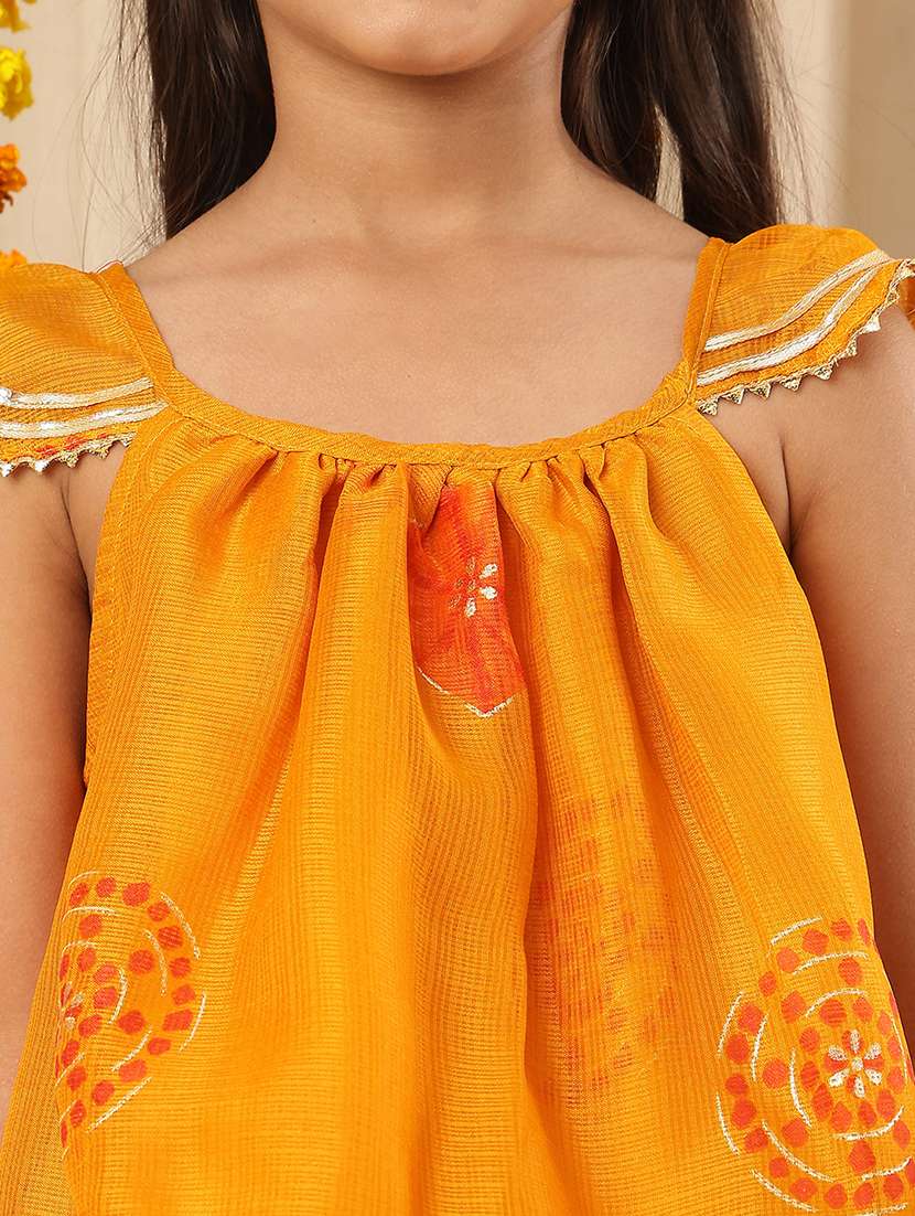 girls yellow colored cotton blend dhoti kurta set - 22441076 -  Standard Image - 1
