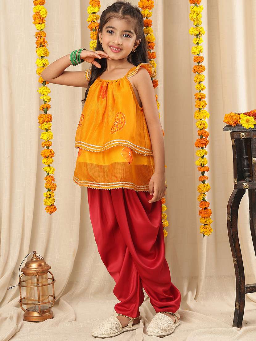 girls yellow colored cotton blend dhoti kurta set - 22441076 -  Standard Image - 4
