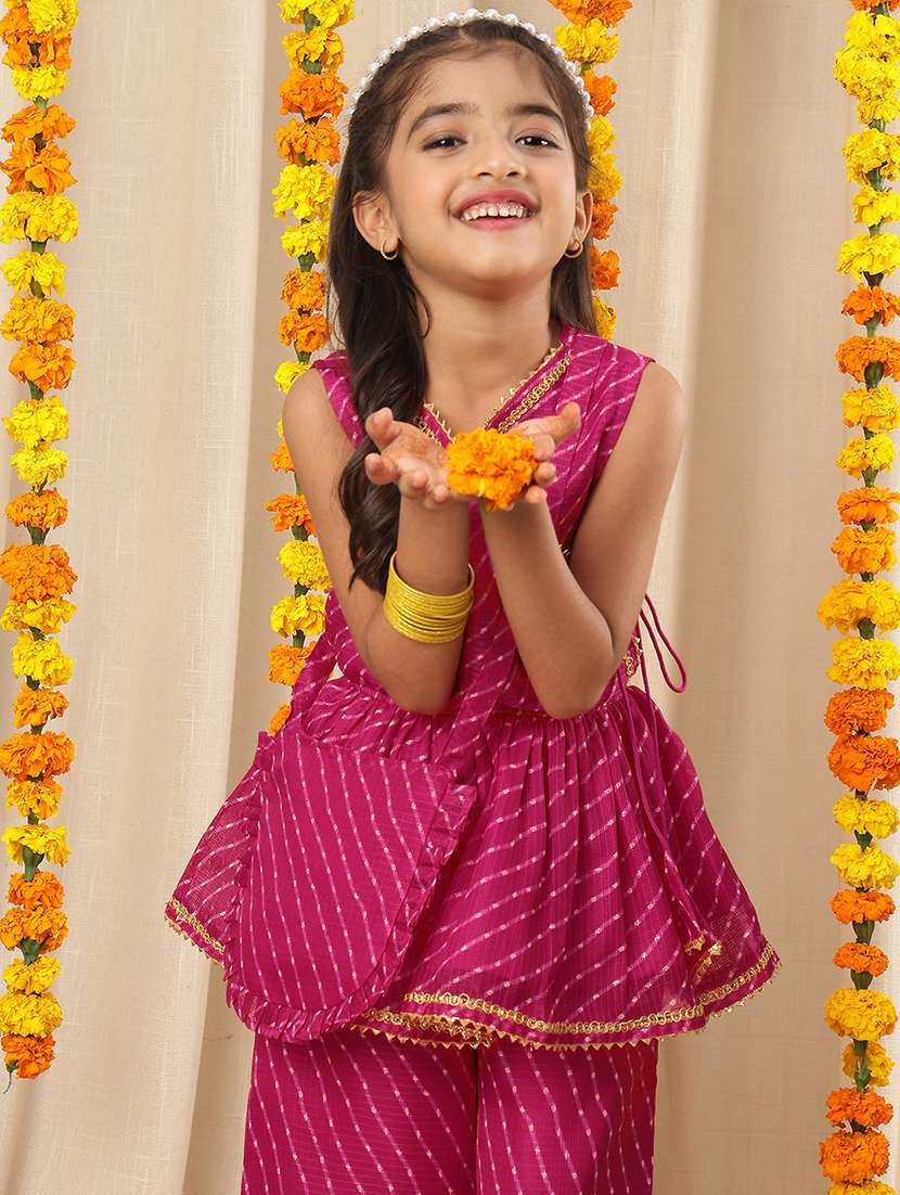 girl  magenta cotton blend kurta palazzo set suit set - 22441078 -  Standard Image - 1