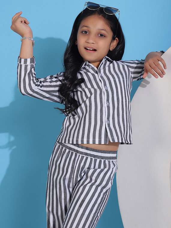 girls striped cotton top & trouser co-ord set - 22441080 -  Standard Image - 1