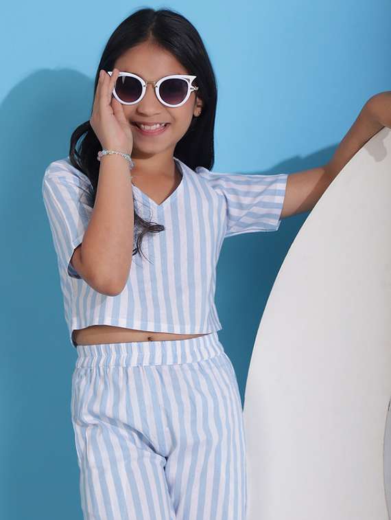 girls multi colored cotton top & trouser co-ord set - 22441084 -  Standard Image - 1