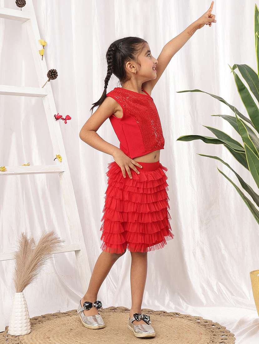 Girls Red Polyester Skirt & Top Set Co-ord Set - 22441091 -  Standard Image - 4
