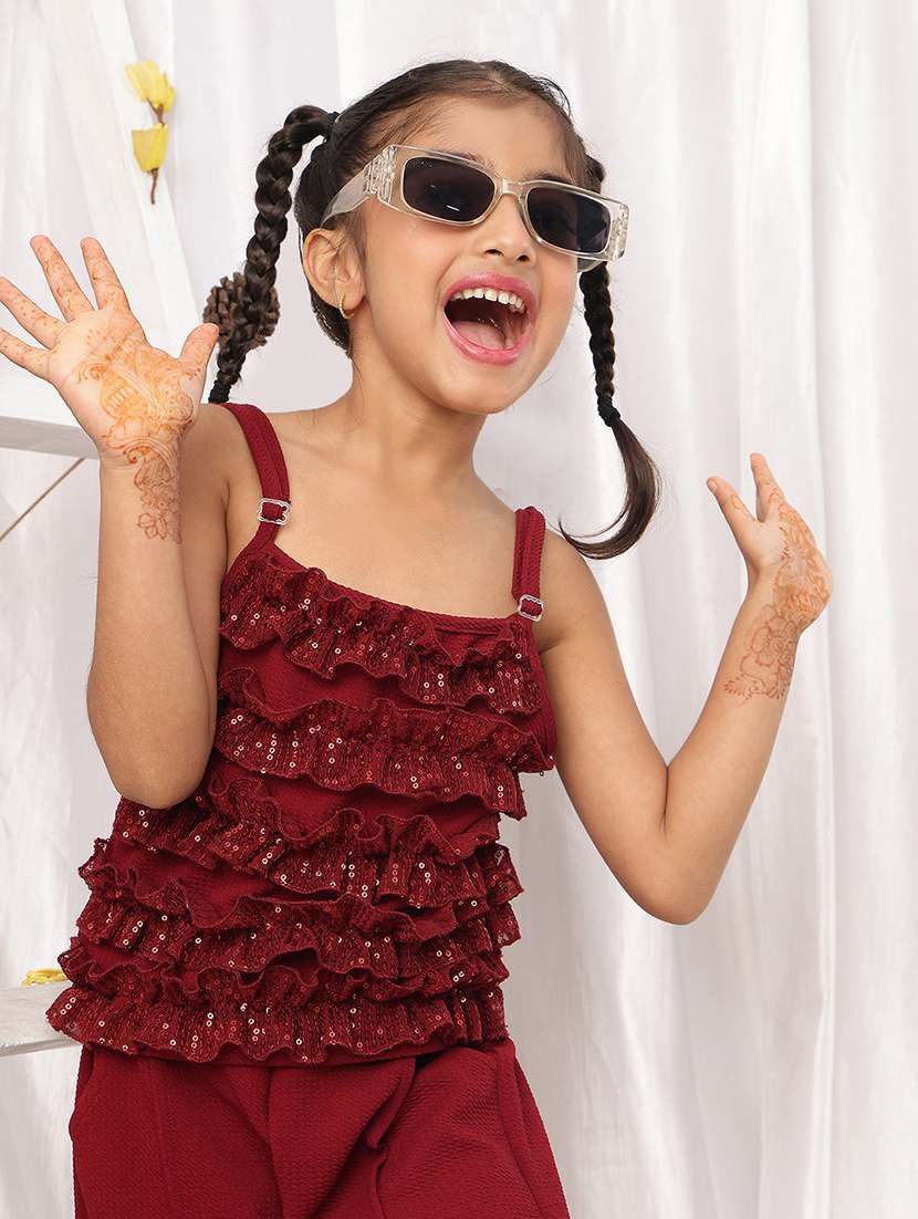 maroon polyester top & trouser co-ord set - 22441093 -  Standard Image - 1