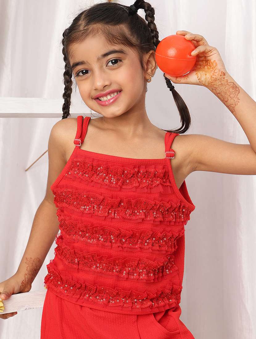 girl red polyester top & trouser co-ord set - 22441094 -  Standard Image - 1