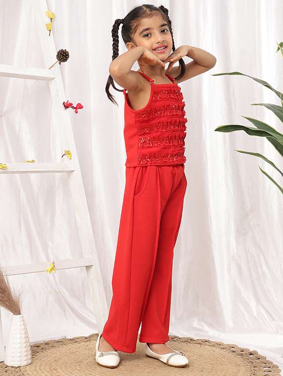 girl red polyester top & trouser co-ord set - 22441094 -  Standard Image - 4