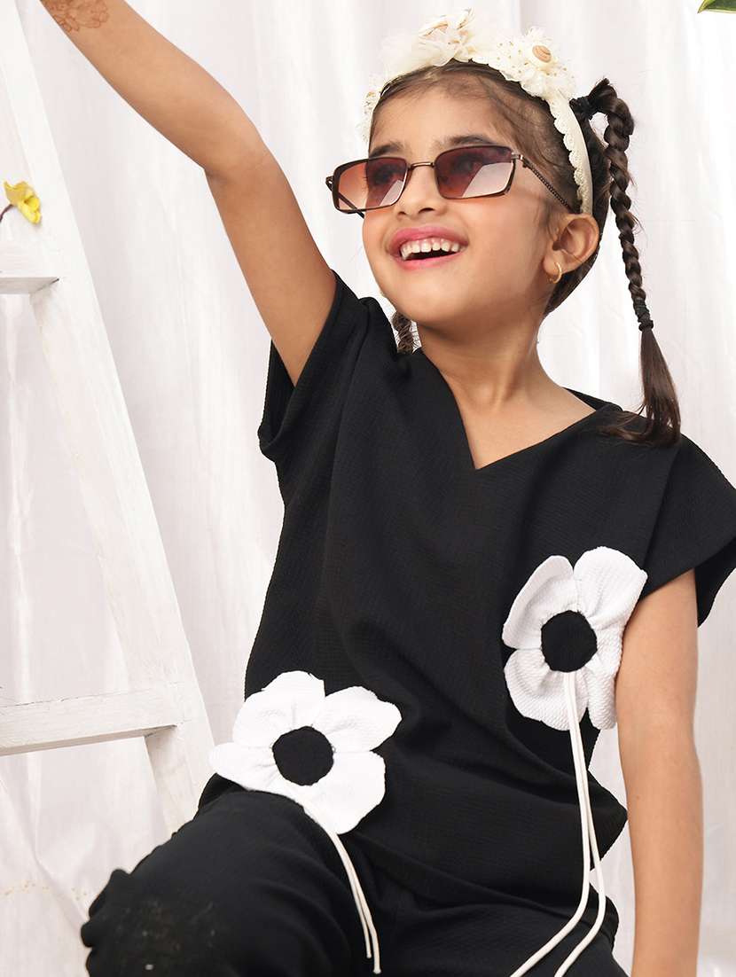 girl black polyester top & trouser co-ord set - 22441102 -  Standard Image - 1