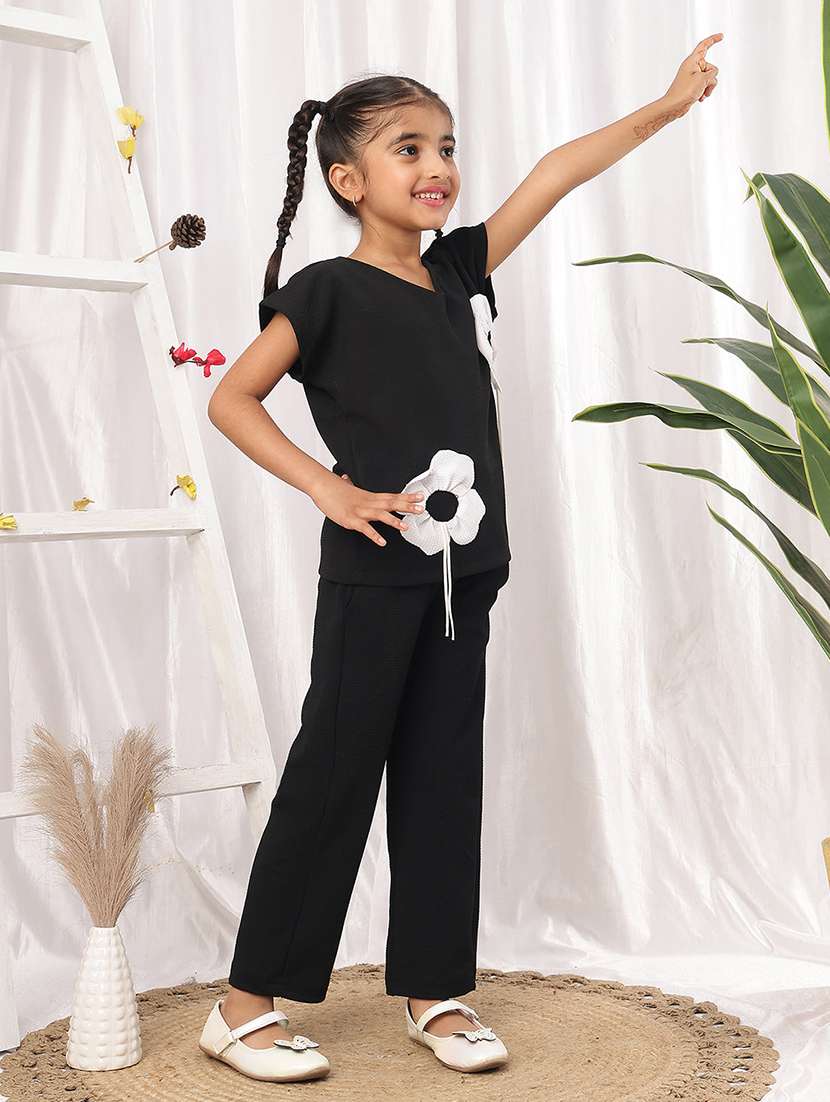 girl black polyester top & trouser co-ord set - 22441102 -  Standard Image - 4