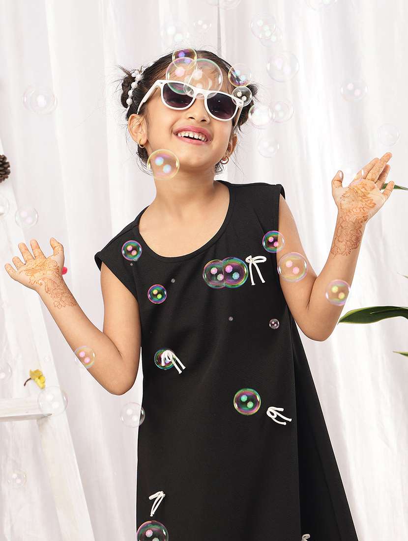 girls black polyester a-line dress - 22441109 -  Standard Image - 1