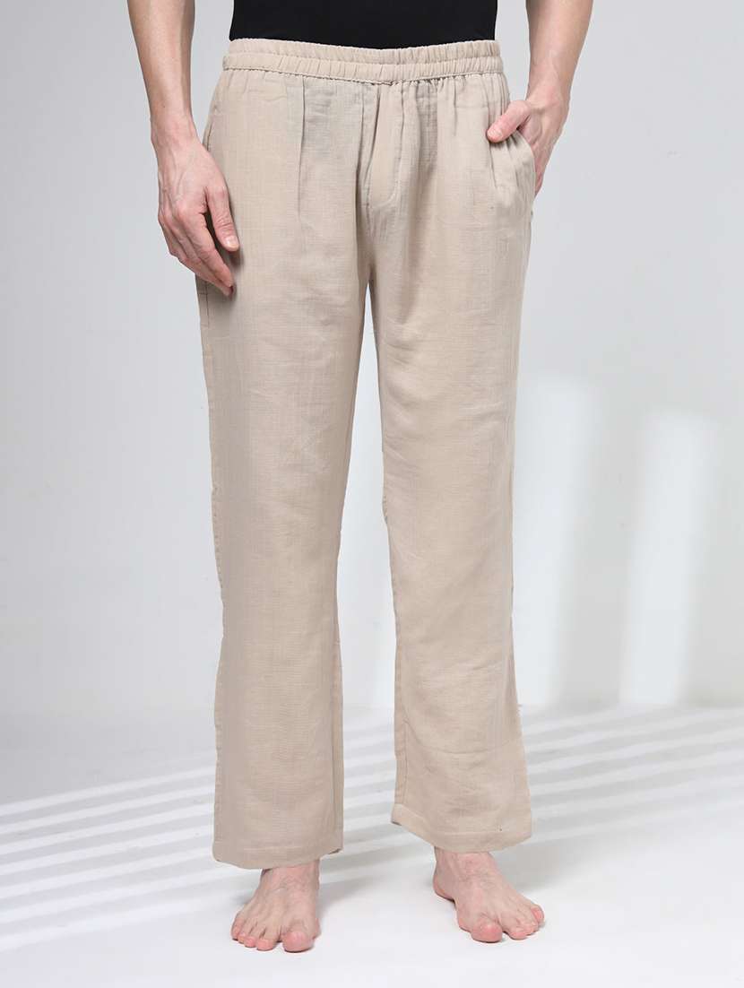 men solid high rise regular fit trouser