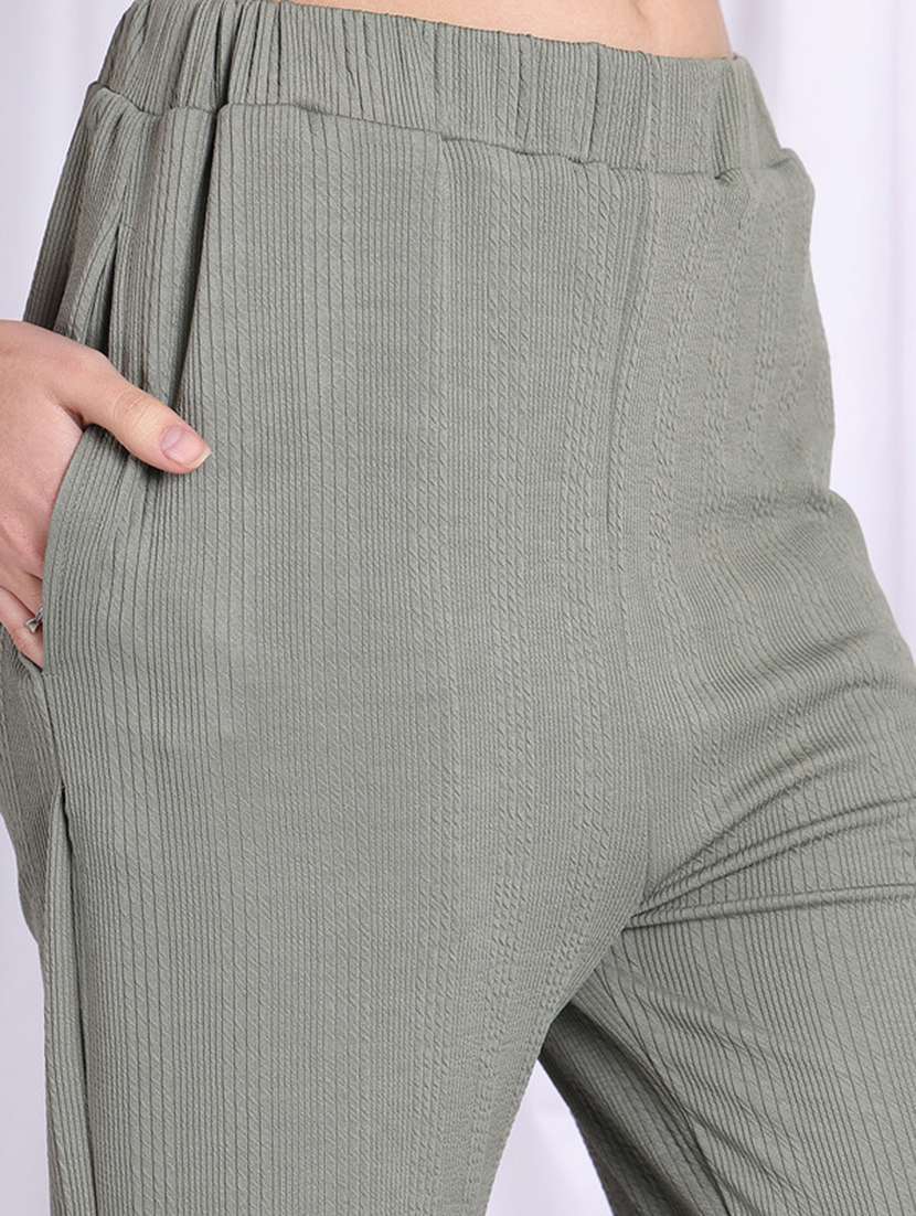 women olive polyester straight trouser - 22441186 -  Standard Image - 1