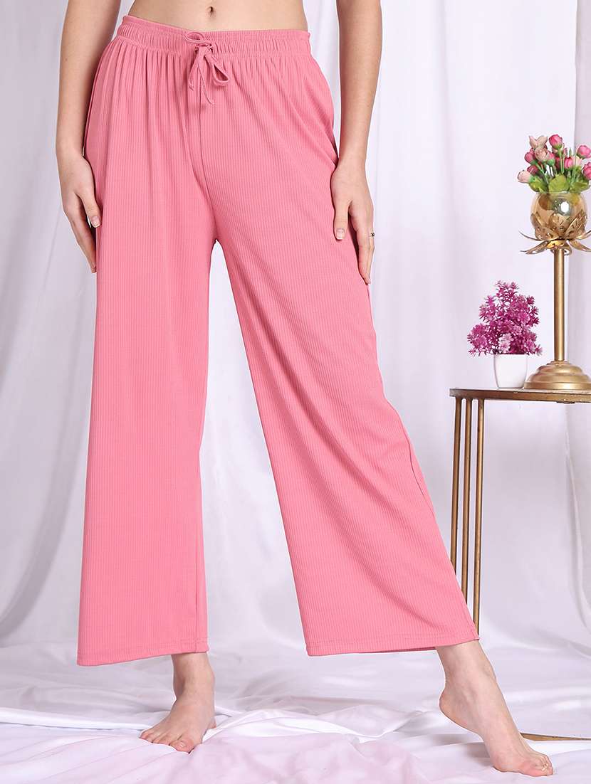 women pink cotton blend straight trouser - 22441189 -  Standard Image - 1