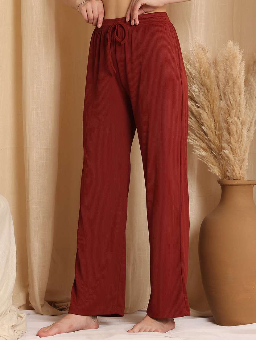 women red cotton blend straight trouser - 22441195 -  Standard Image - 1