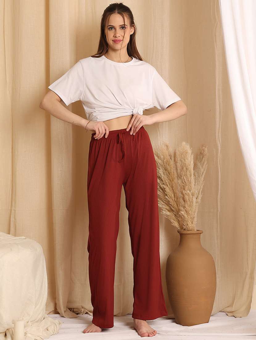 women red cotton blend straight trouser - 22441195 -  Standard Image - 4
