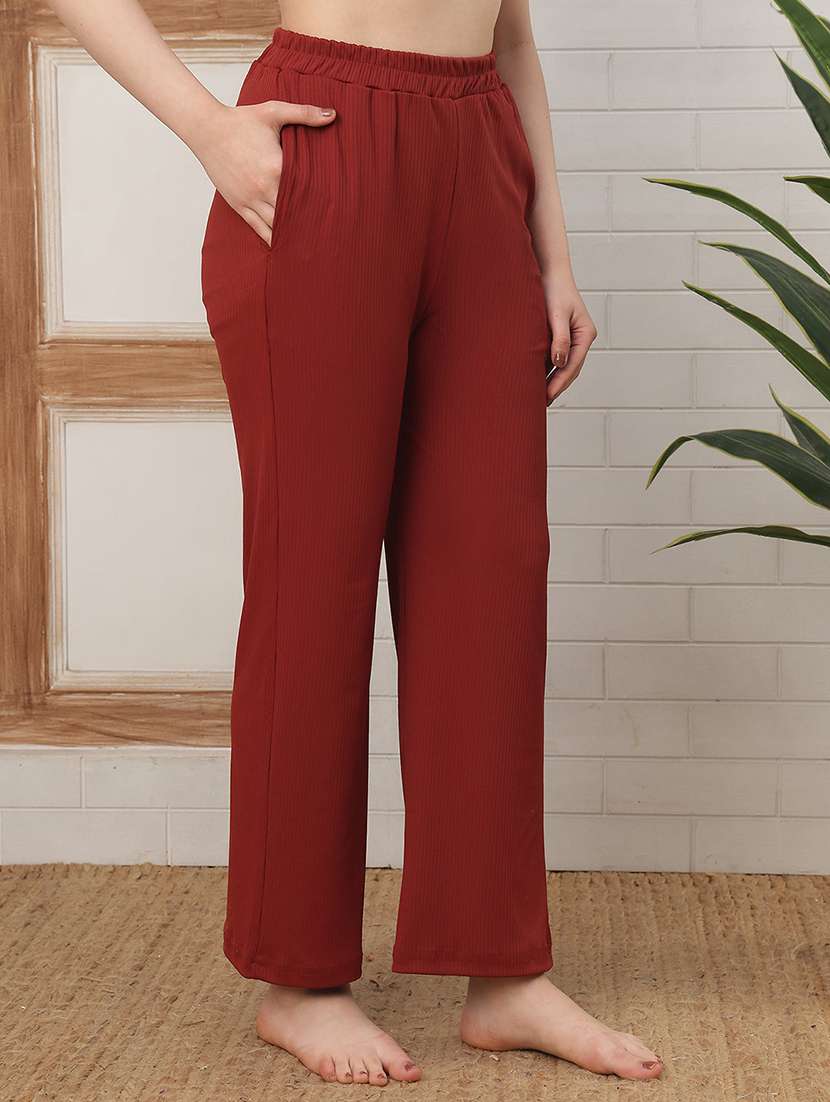 women maroon cotton blend straight trouser - 22441207 -  Standard Image - 1