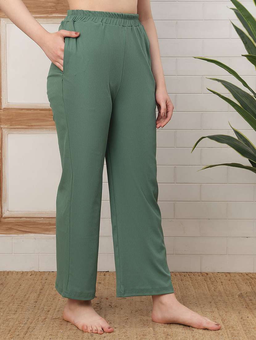 women green cotton blend straight trouser - 22441209 -  Standard Image - 1