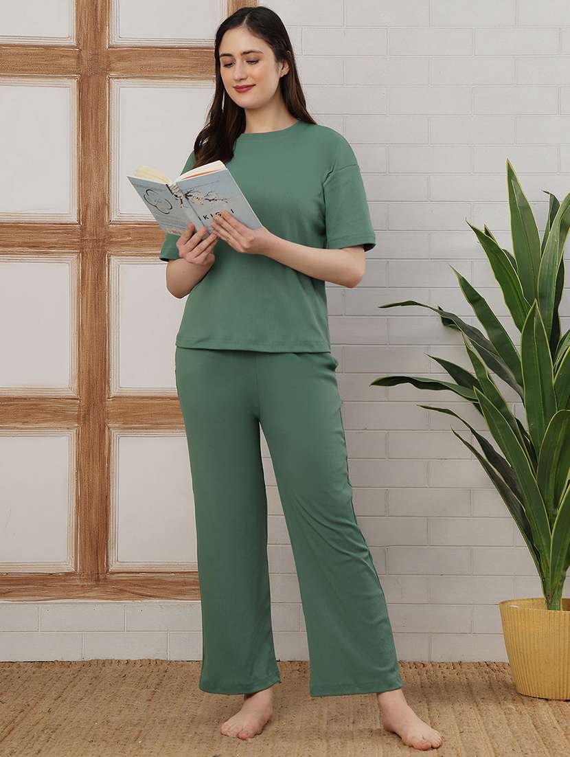 women green cotton blend straight trouser - 22441209 -  Standard Image - 4