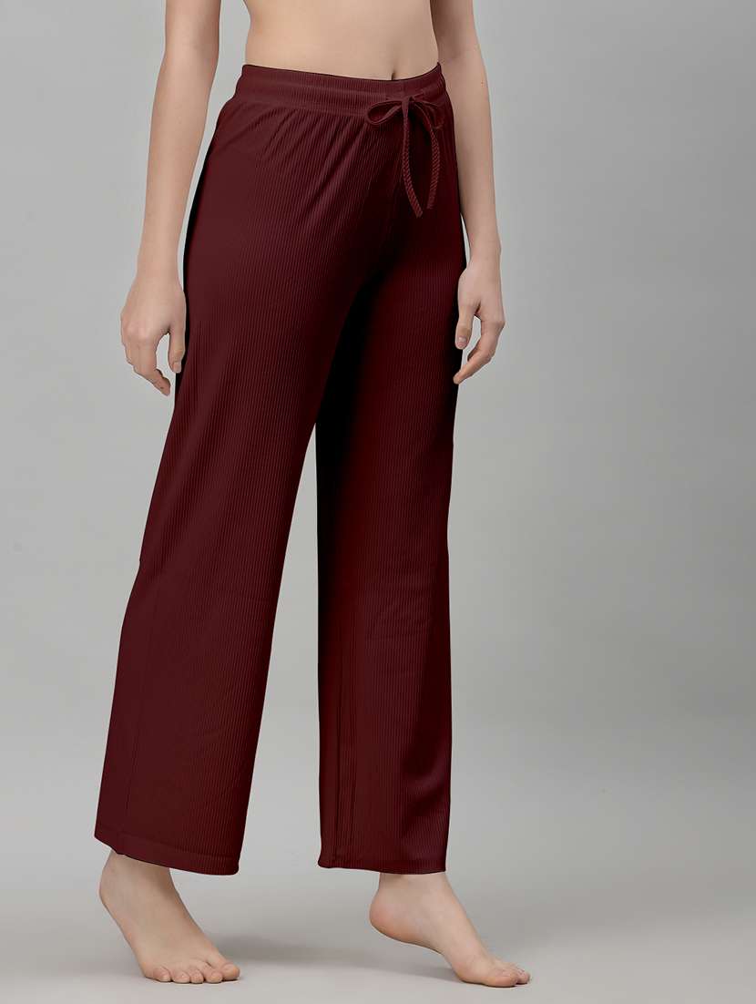 women burgundy cotton blend straight trouser - 22441212 -  Standard Image - 1