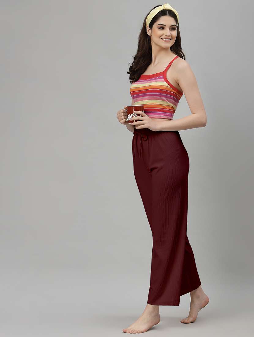 women burgundy cotton blend straight trouser - 22441212 -  Standard Image - 4