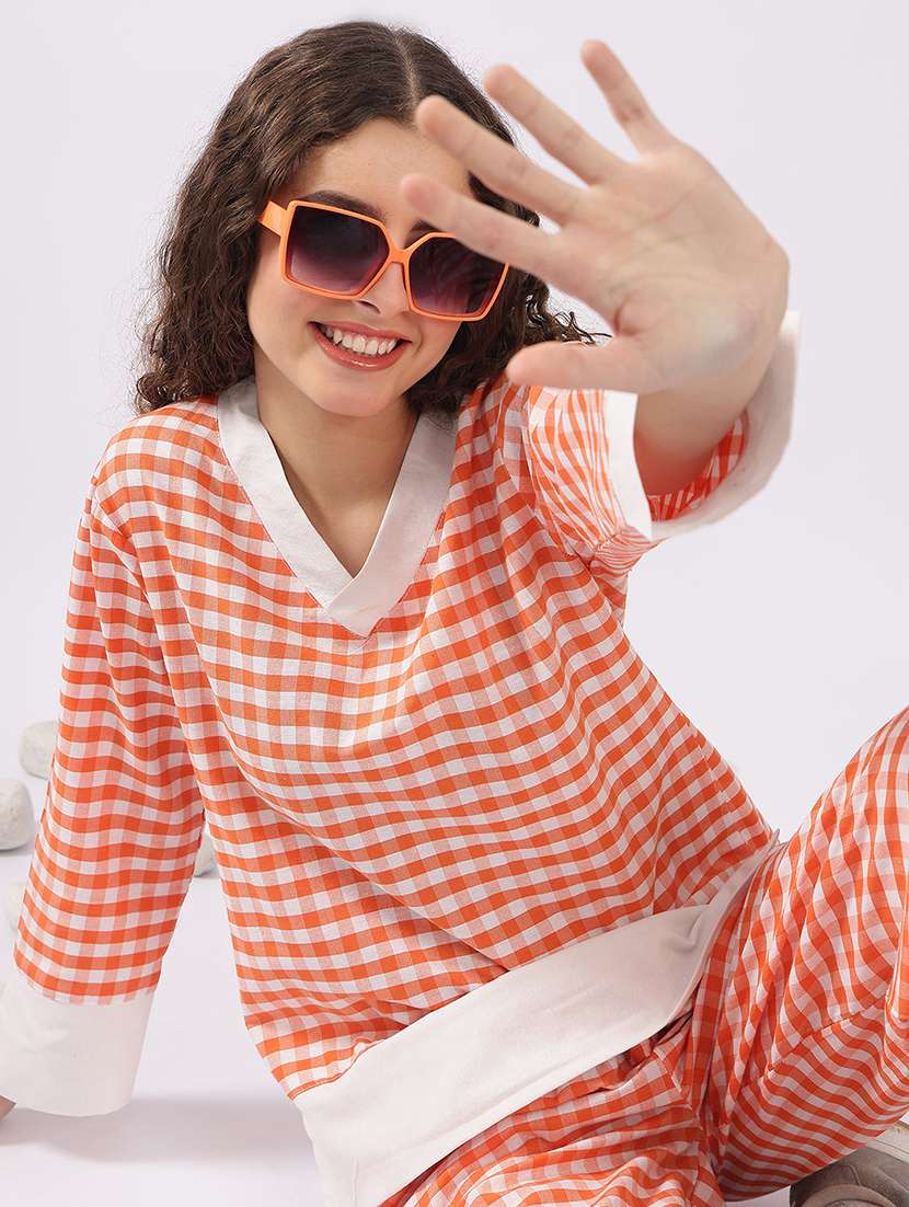 women checkered nightwear pyjama set - 22441235 -  Standard Image - 1
