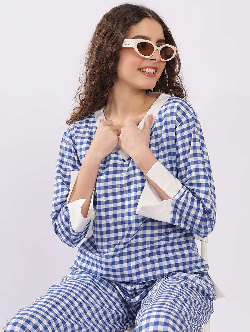 women checkered nightwear pyjama set - 22441237 -  Standard Image - 1