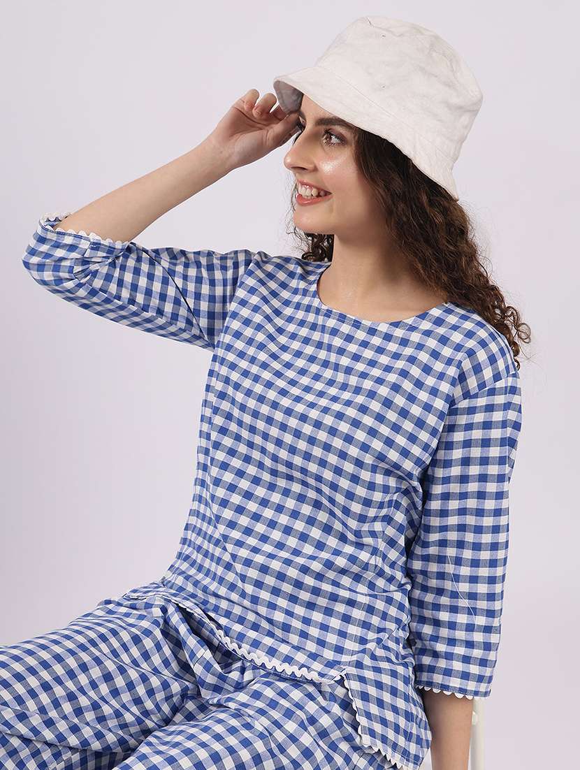 women checkered nightwear pyjama set - 22441240 -  Standard Image - 1