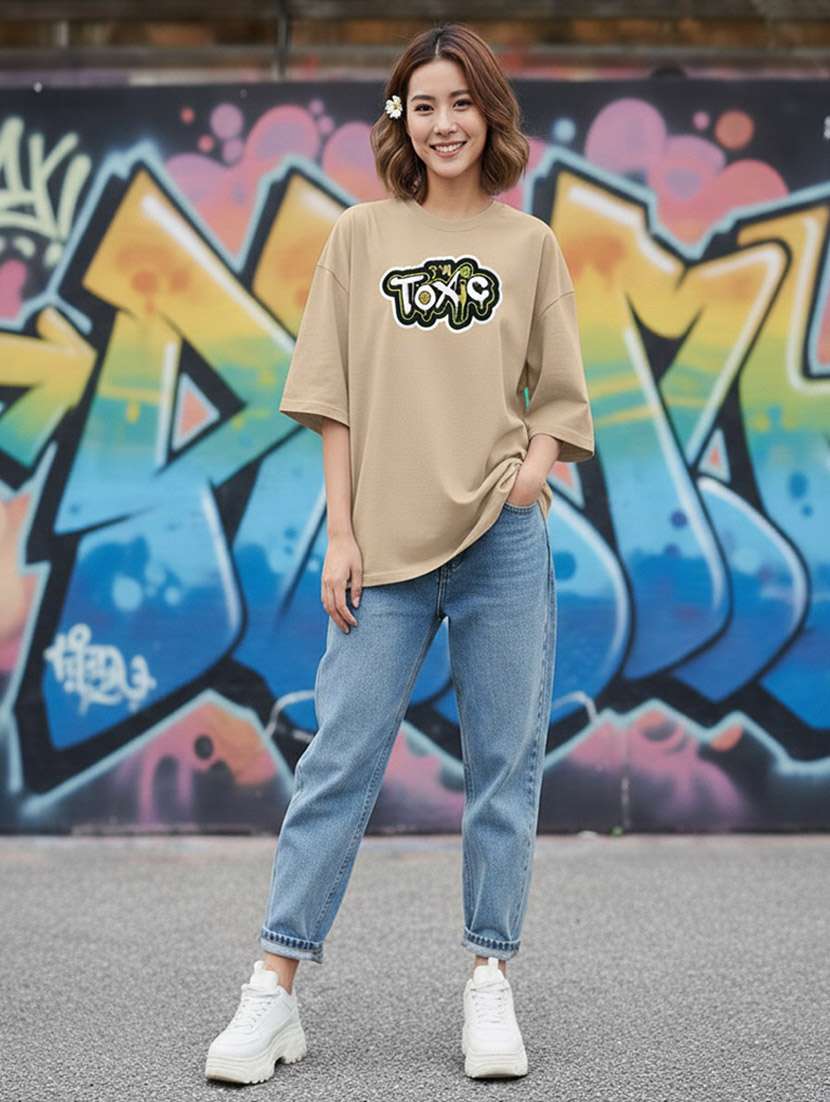 women typographic drop shoulder oversized t-shirt - 22441437 -  Standard Image - 4