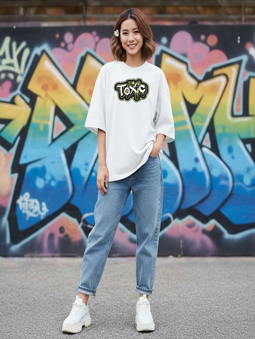 women typographic drop shoulder oversized t-shirt - 22441443 -  Standard Image - 4