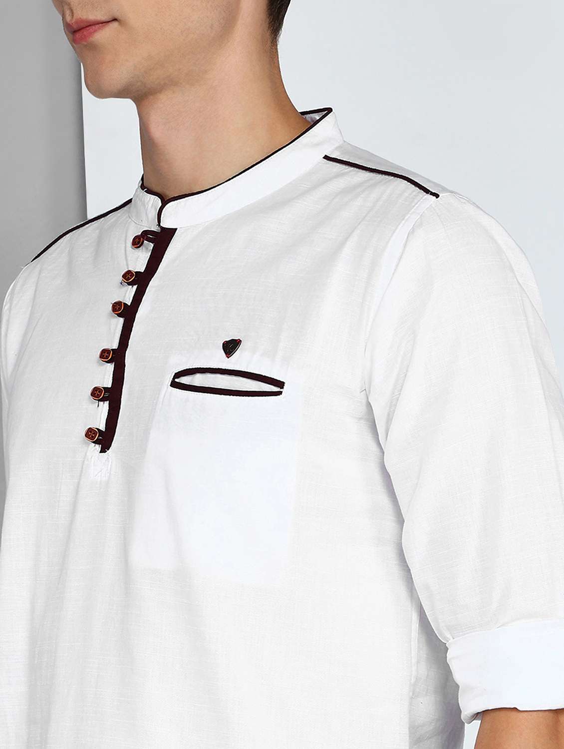 men solid mandarin neck short kurta - 22441446 -  Standard Image - 1