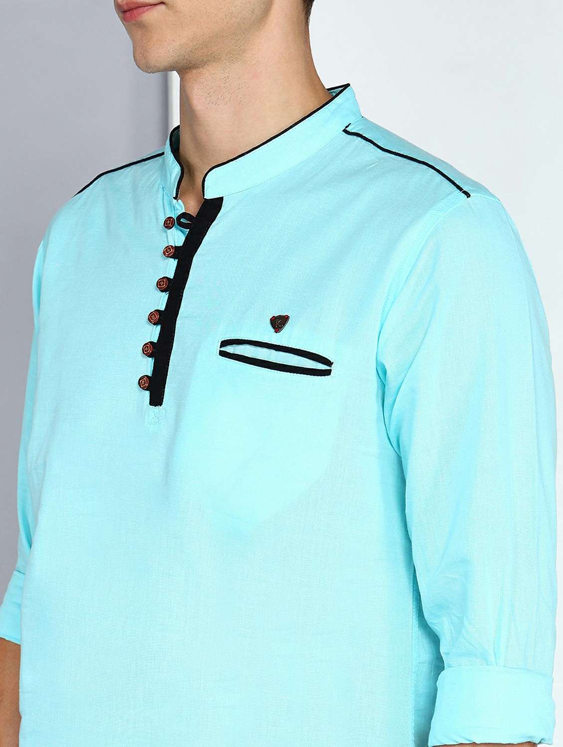 men solid mandarin neck short kurta - 22441448 -  Standard Image - 1