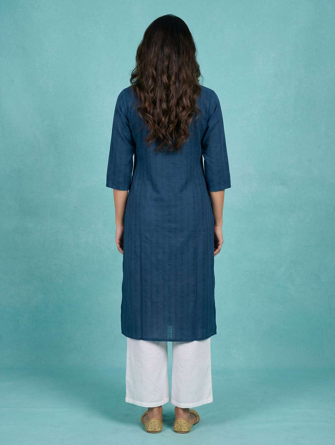 women blue cotton silk straight kurta - 22441481 -  Standard Image - 4