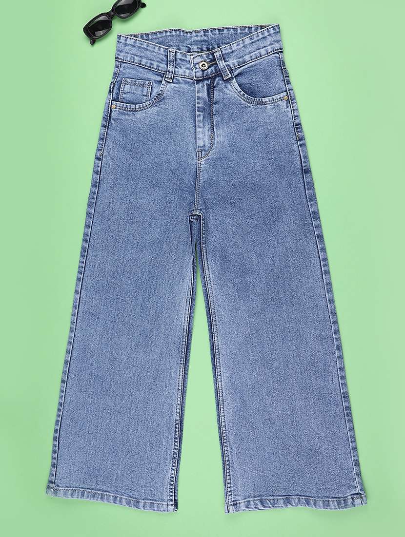 girls washed mid rise wide leg jeans - 22441537 -  Standard Image - 1