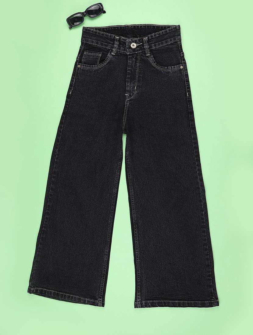 girls plain mid rise wide leg jeans - 22441539 -  Standard Image - 1