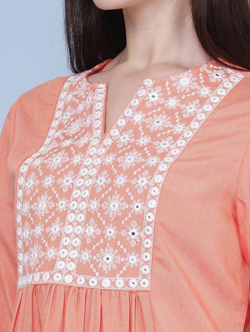 Women Embroidered Notch Neck A-line Top - 22441607 -  Standard Image - 1