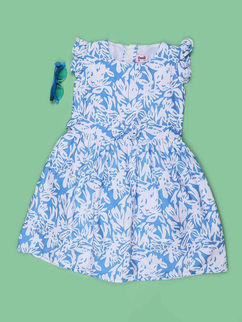 Girls Printed Ruffle Sleeves Frock - 22441611 -  Standard Image - 1