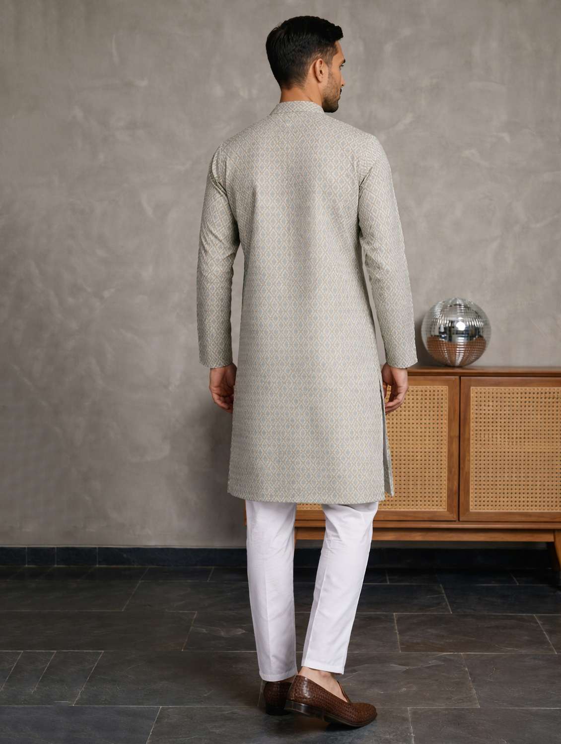men printed mandarin neck kurta pyjama set - 22442003 -  Standard Image - 4
