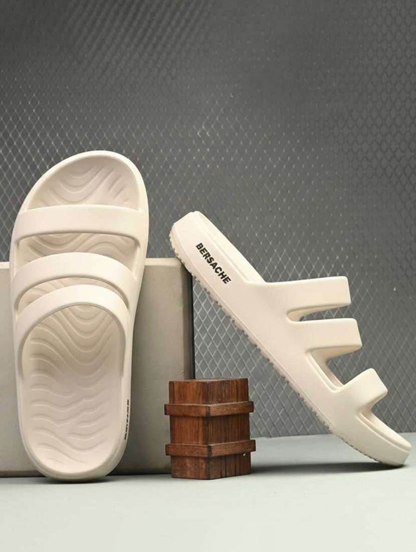 men solid beige slip on flip flop