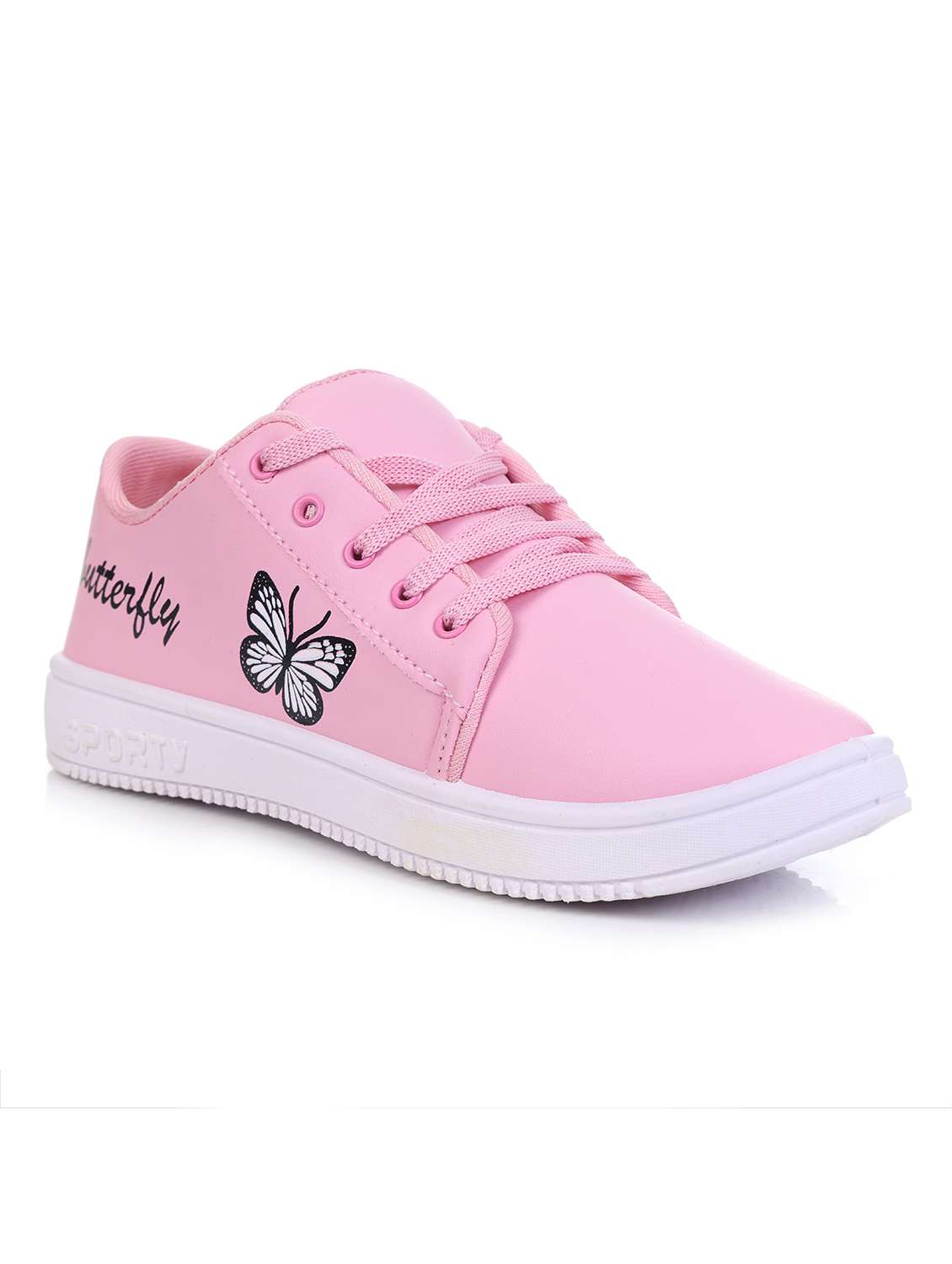 women printed pink lace-up casual shoe